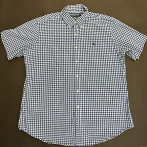 Ralph Lauren Custom Fit Blue Plaid Short Sleeve Button Down Shirt‎ XL